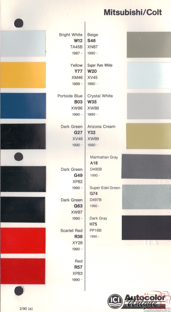 1987 - 1992 Mitsubishi Paint Charts Autocolor 2